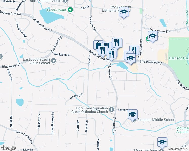 map of restaurants, bars, coffee shops, grocery stores, and more near 2280 Sims Drive Northeast in Marietta