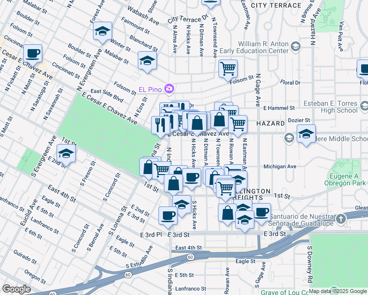 map of restaurants, bars, coffee shops, grocery stores, and more near 308 North Alma Avenue in Los Angeles