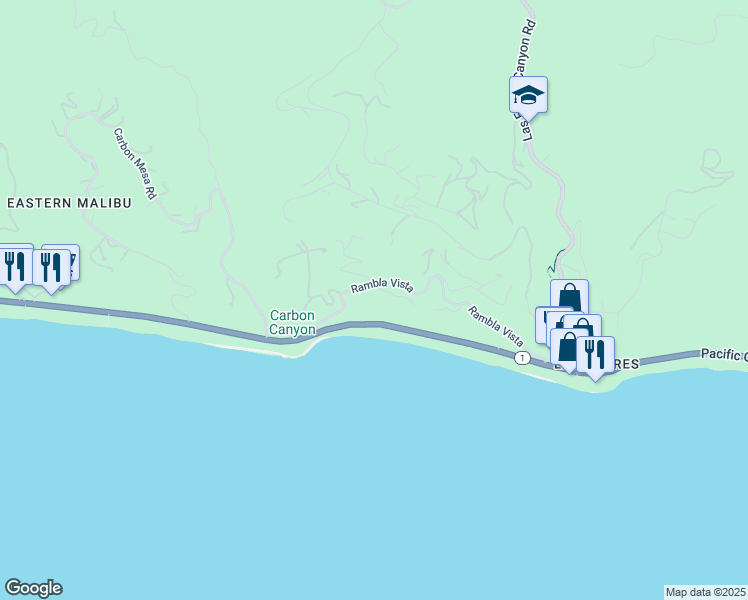 map of restaurants, bars, coffee shops, grocery stores, and more near 21604 Paseo Serra Street in Malibu