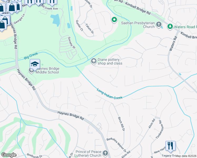 map of restaurants, bars, coffee shops, grocery stores, and more near 8520 High Hampton Chase in Alpharetta