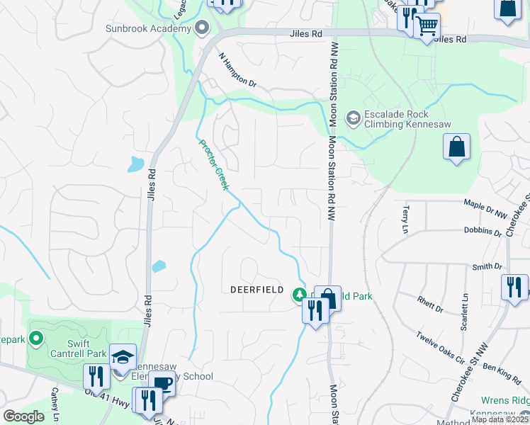 map of restaurants, bars, coffee shops, grocery stores, and more near 2086 Winsburg Drive in Kennesaw