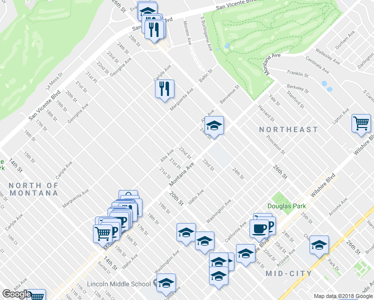 map of restaurants, bars, coffee shops, grocery stores, and more near 723 22nd Street in Santa Monica