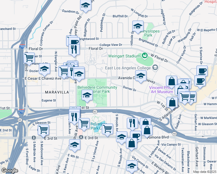 map of restaurants, bars, coffee shops, grocery stores, and more near 2339 Vancouver Avenue in Monterey Park