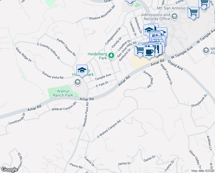 map of restaurants, bars, coffee shops, grocery stores, and more near 1203 Rutgers Court in Walnut