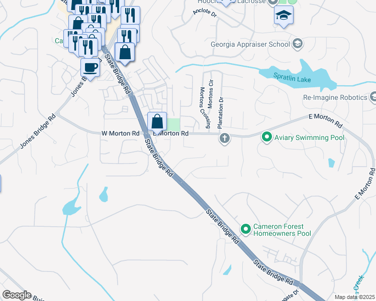 map of restaurants, bars, coffee shops, grocery stores, and more near 175 Morton Walk Drive in Alpharetta