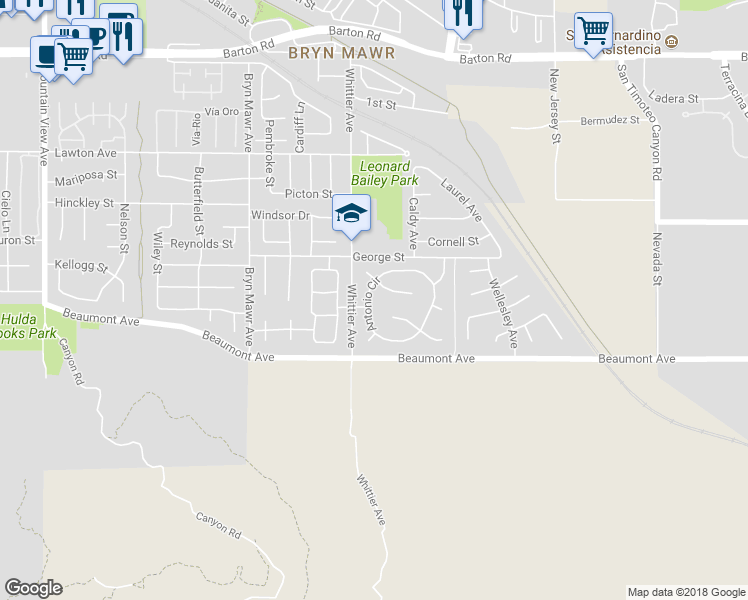 map of restaurants, bars, coffee shops, grocery stores, and more near 26311 Antonio Circle in Loma Linda
