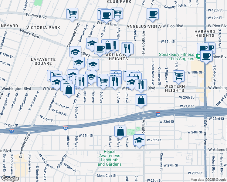 map of restaurants, bars, coffee shops, grocery stores, and more near 1911 4th Avenue in Los Angeles