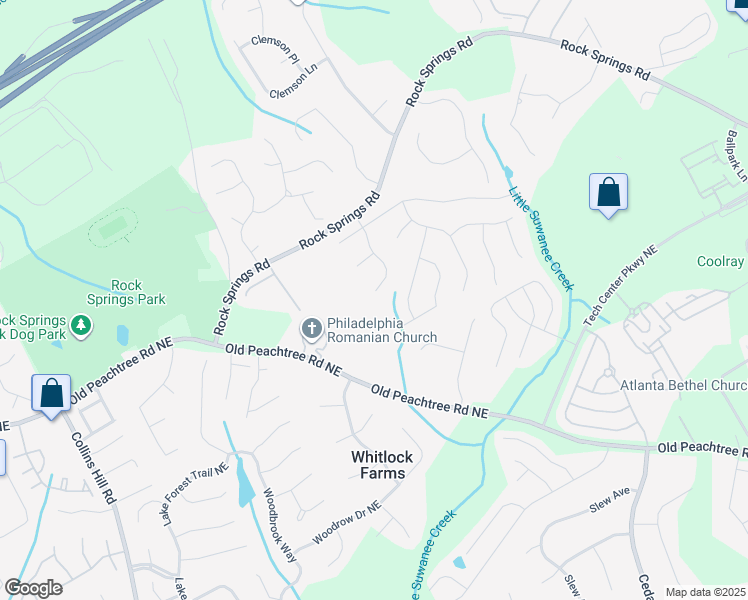 map of restaurants, bars, coffee shops, grocery stores, and more near 2761 Springrock Way in Lawrenceville