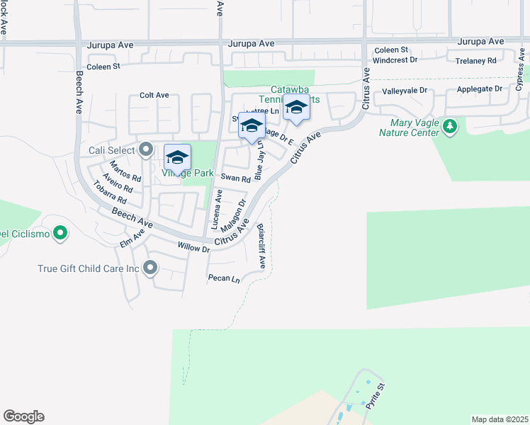 map of restaurants, bars, coffee shops, grocery stores, and more near 15793 Willow Drive in Fontana