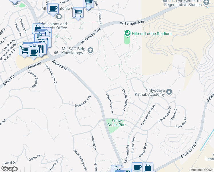 map of restaurants, bars, coffee shops, grocery stores, and more near 973 Ichabod Way in Walnut