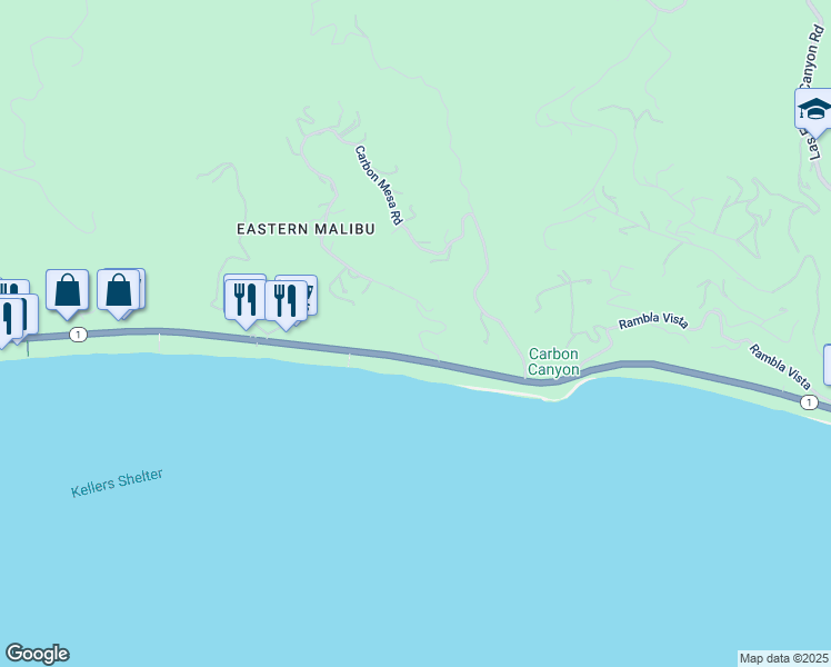 map of restaurants, bars, coffee shops, grocery stores, and more near 22007 Pacific Coast Highway in Malibu