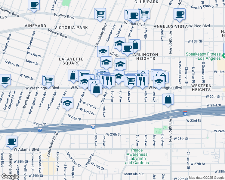map of restaurants, bars, coffee shops, grocery stores, and more near in Los Angeles