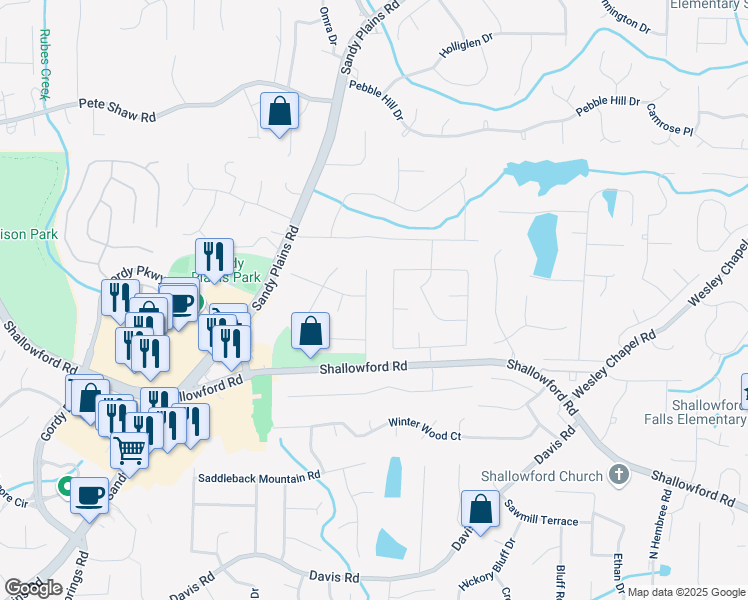 map of restaurants, bars, coffee shops, grocery stores, and more near 3662 Bramblewood Way in Marietta