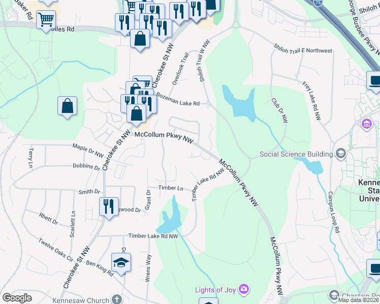 map of restaurants, bars, coffee shops, grocery stores, and more near 9 Duffers Court in Kennesaw
