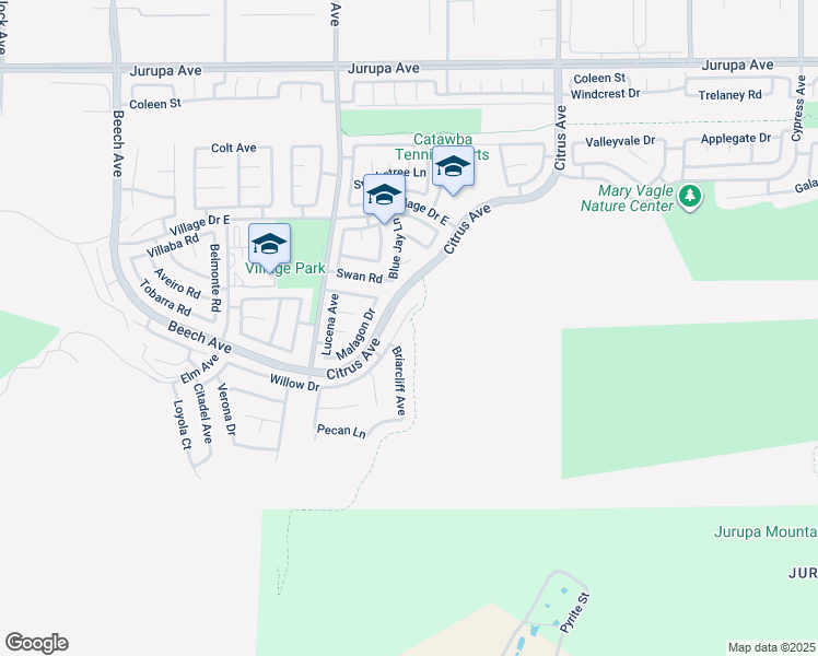 map of restaurants, bars, coffee shops, grocery stores, and more near 15793 Willow Drive in Fontana