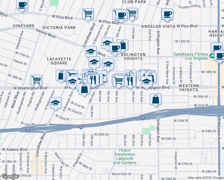 map of restaurants, bars, coffee shops, grocery stores, and more near in Los Angeles