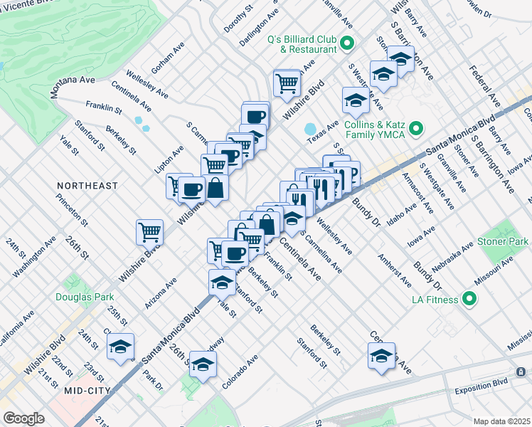 map of restaurants, bars, coffee shops, grocery stores, and more near 1326 Centinela Avenue in Los Angeles