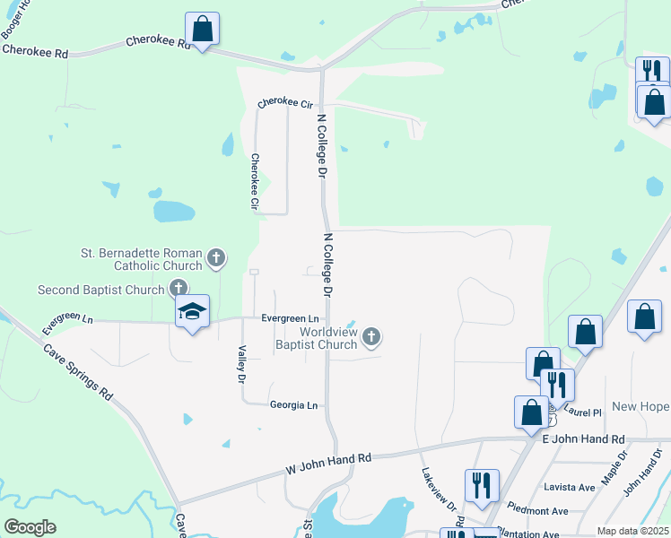 map of restaurants, bars, coffee shops, grocery stores, and more near 700 North College Drive in Cedartown