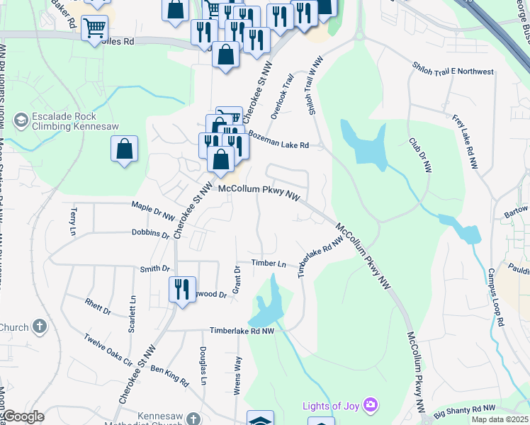 map of restaurants, bars, coffee shops, grocery stores, and more near 3560 Kennesaw Station Drive in Kennesaw