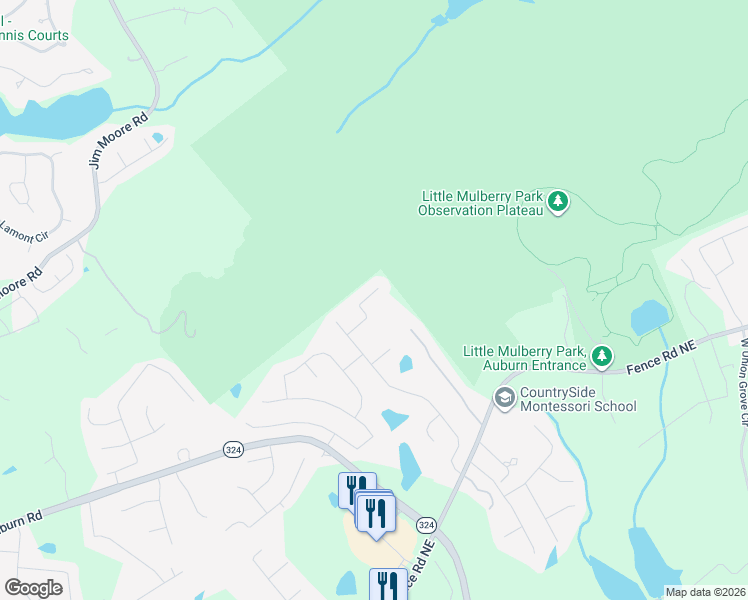 map of restaurants, bars, coffee shops, grocery stores, and more near 3575 Candytuft Run Northeast in Auburn
