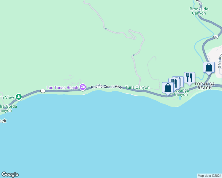 map of restaurants, bars, coffee shops, grocery stores, and more near 19144 East Pacific Coast Highway in Malibu