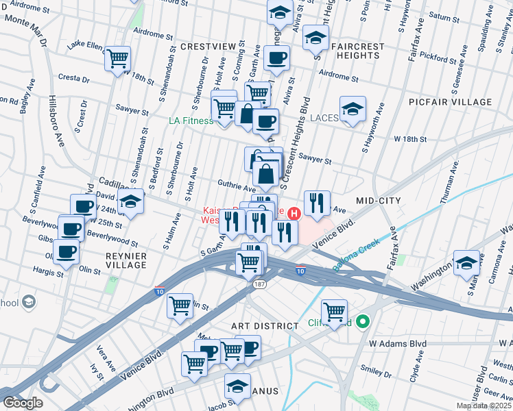 map of restaurants, bars, coffee shops, grocery stores, and more near 2041 La Cienega Boulevard in Los Angeles