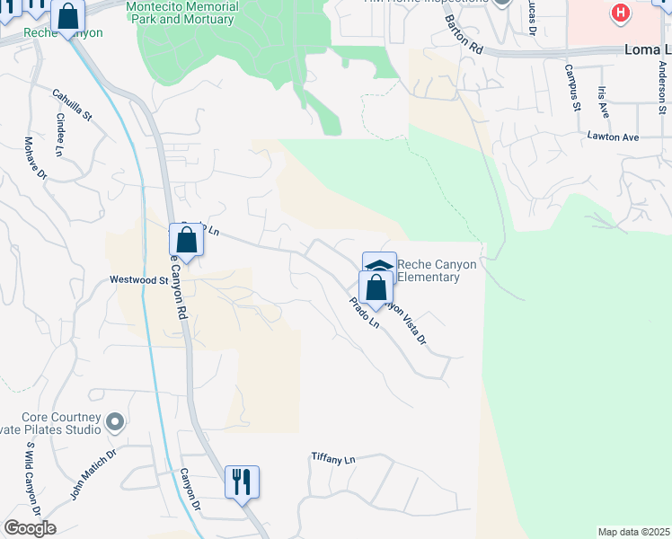 map of restaurants, bars, coffee shops, grocery stores, and more near 3019 Prado Lane in Colton