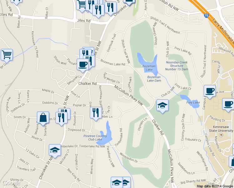 map of restaurants, bars, coffee shops, grocery stores, and more near 9 Duffers Court in Kennesaw