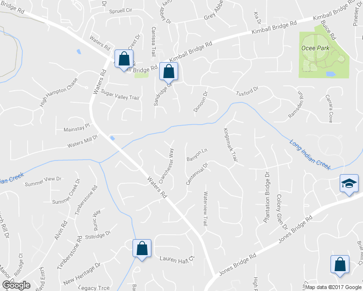 map of restaurants, bars, coffee shops, grocery stores, and more near 290 Woodbury Way in Alpharetta