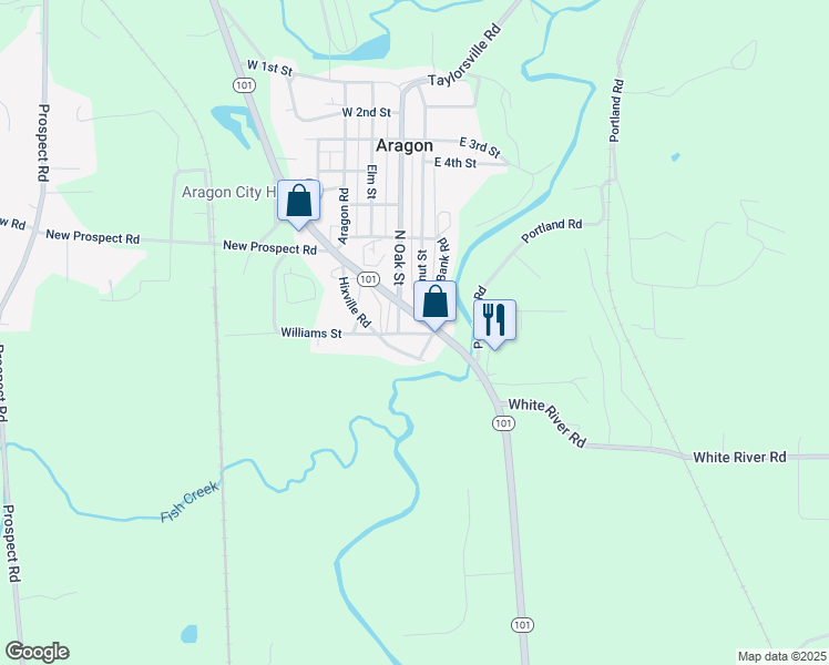 map of restaurants, bars, coffee shops, grocery stores, and more near 19 Williams Street in Aragon