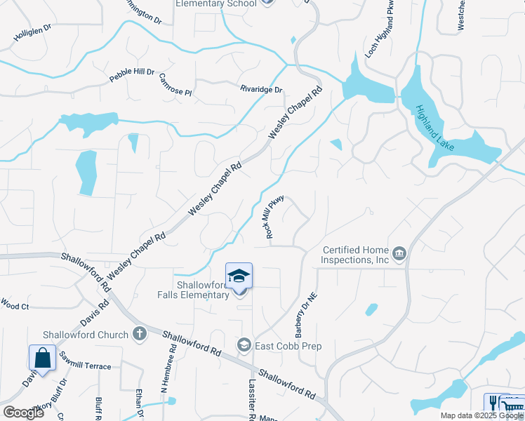 map of restaurants, bars, coffee shops, grocery stores, and more near 3925 Rock Mill Parkway in Marietta