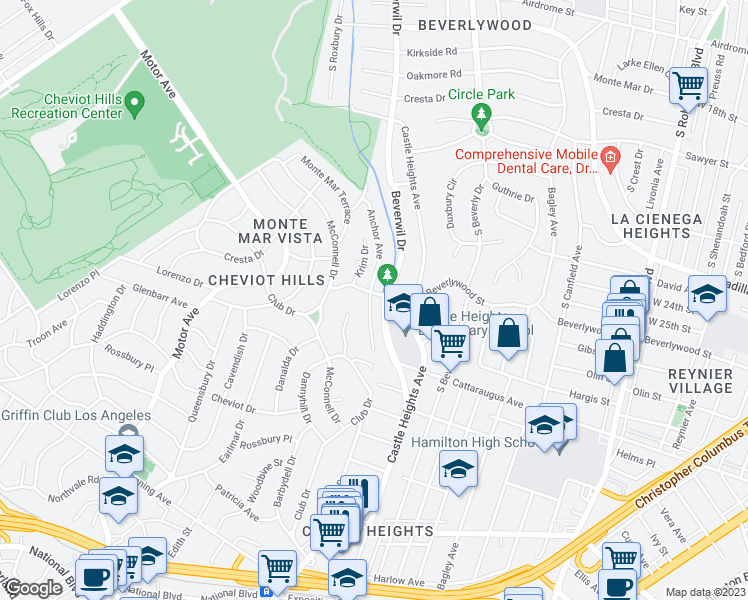 map of restaurants, bars, coffee shops, grocery stores, and more near 2800 Anchor Avenue in Los Angeles