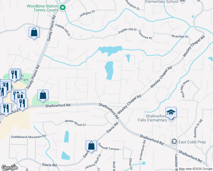 map of restaurants, bars, coffee shops, grocery stores, and more near 3626 Summerford Way in Marietta