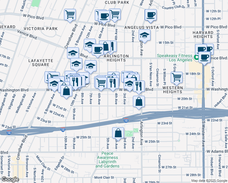 map of restaurants, bars, coffee shops, grocery stores, and more near 1911 4th Avenue in Los Angeles