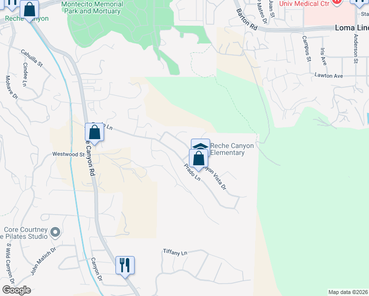 map of restaurants, bars, coffee shops, grocery stores, and more near 3026 Canyon Vista Drive in Colton