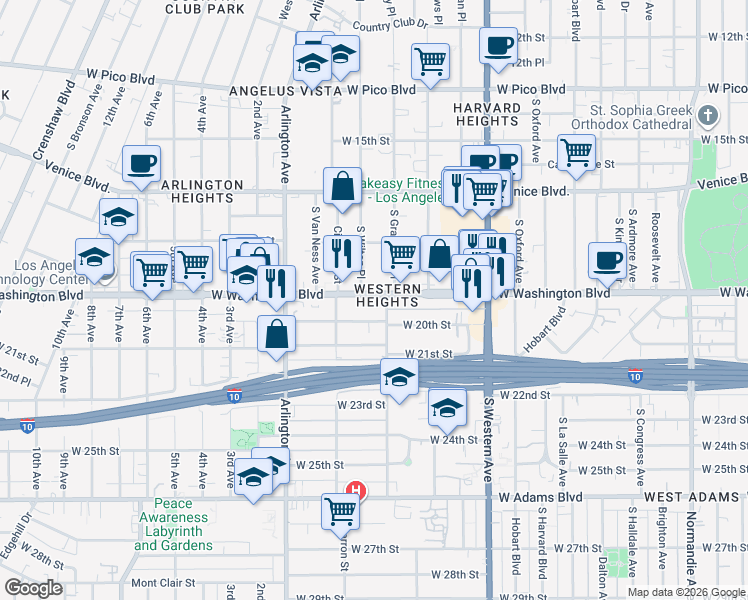 map of restaurants, bars, coffee shops, grocery stores, and more near in Los Angeles