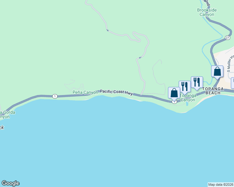 map of restaurants, bars, coffee shops, grocery stores, and more near 19144 California 1 in Malibu