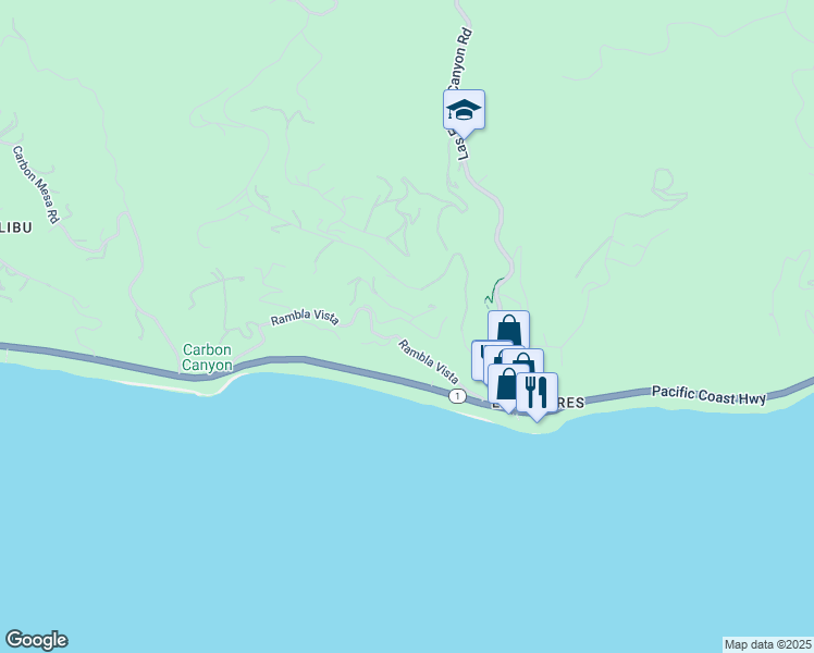 map of restaurants, bars, coffee shops, grocery stores, and more near 3916 Rambla Orienta in Malibu