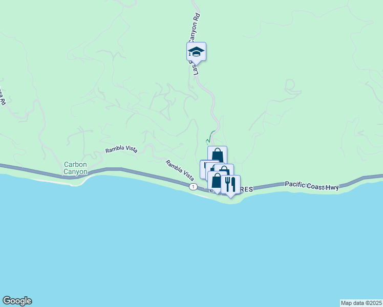 map of restaurants, bars, coffee shops, grocery stores, and more near 3833 Rambla Pacifico Street in Malibu