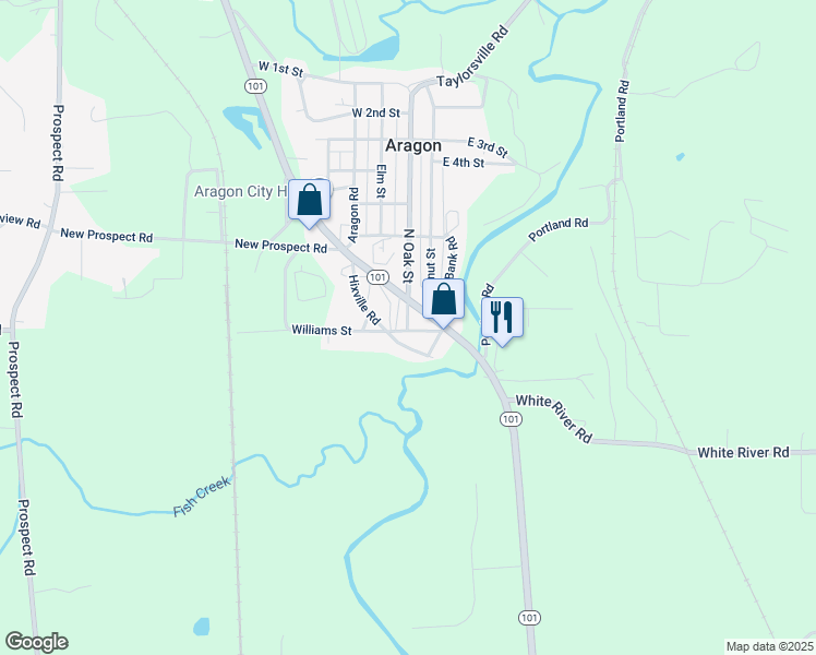 map of restaurants, bars, coffee shops, grocery stores, and more near 97 Oak Street in Aragon