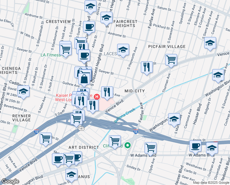 map of restaurants, bars, coffee shops, grocery stores, and more near 5973 Guthrie Avenue in Los Angeles