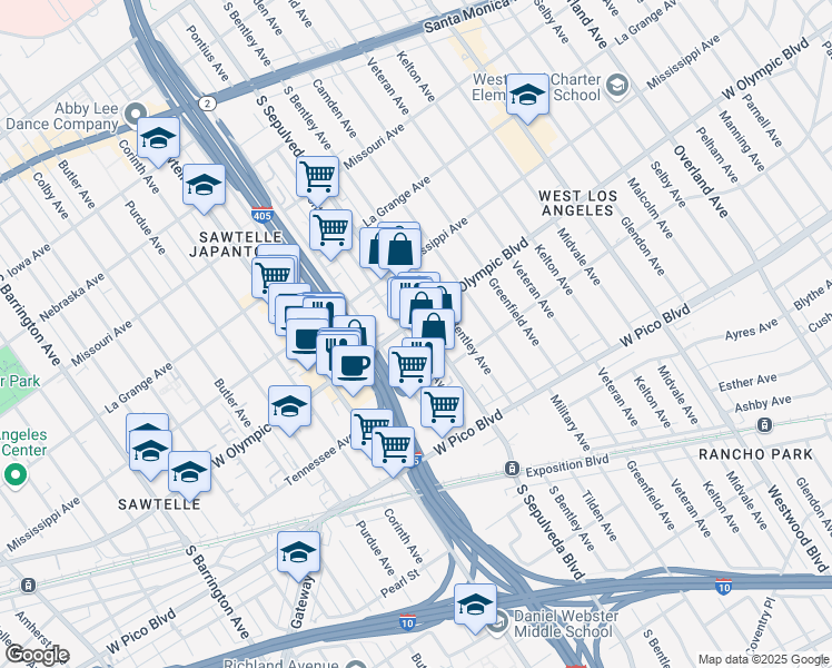 map of restaurants, bars, coffee shops, grocery stores, and more near in Los Angeles