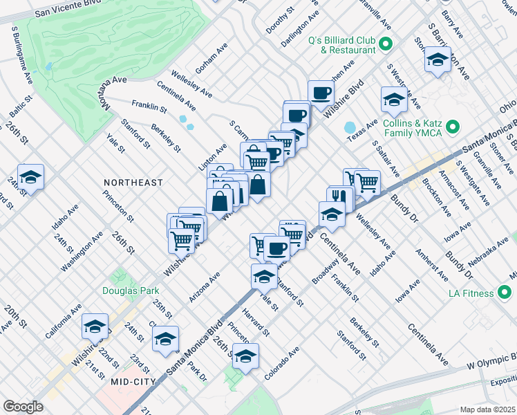 map of restaurants, bars, coffee shops, grocery stores, and more near 1226 Franklin Street in Santa Monica