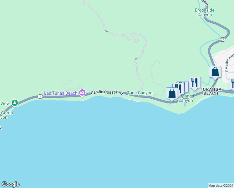 map of restaurants, bars, coffee shops, grocery stores, and more near 19124 East Pacific Coast Highway in Malibu