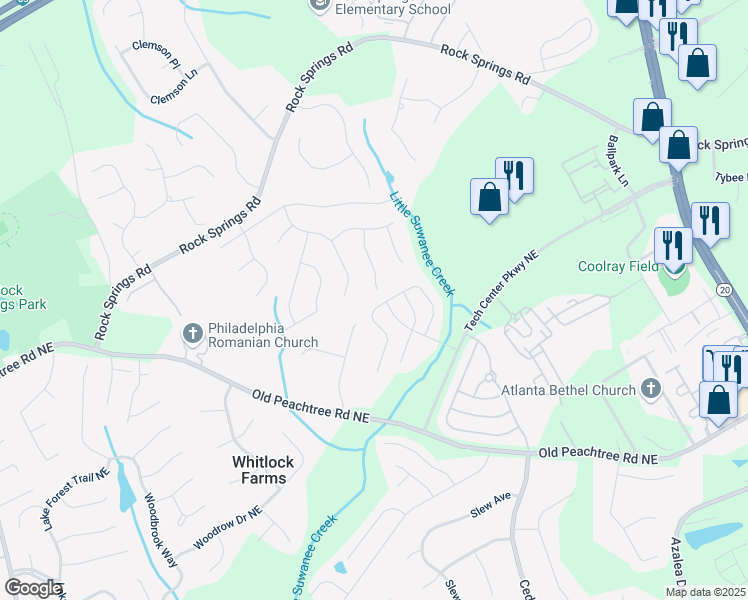 map of restaurants, bars, coffee shops, grocery stores, and more near 2652 Pierce Brennen Court Northeast in Lawrenceville