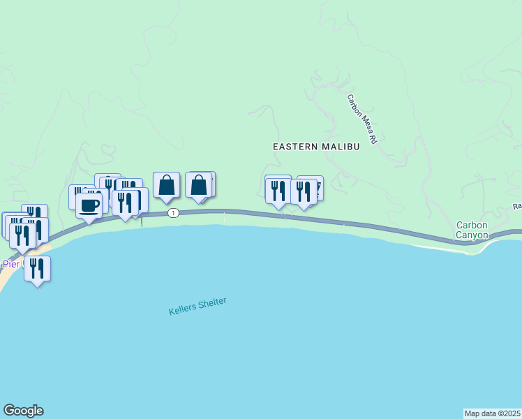 map of restaurants, bars, coffee shops, grocery stores, and more near 22351 Pacific Coast Highway in Malibu