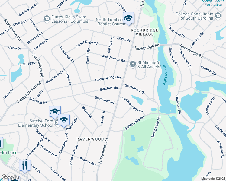 map of restaurants, bars, coffee shops, grocery stores, and more near 4406 Briarfield Road in Columbia