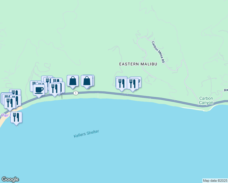 map of restaurants, bars, coffee shops, grocery stores, and more near 22351 Pacific Coast Highway in Malibu