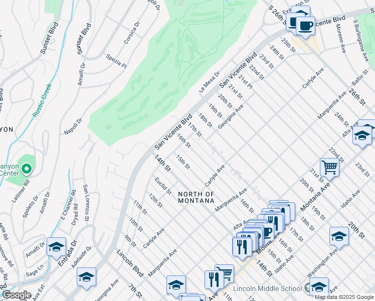 map of restaurants, bars, coffee shops, grocery stores, and more near 218 16th Street in Santa Monica