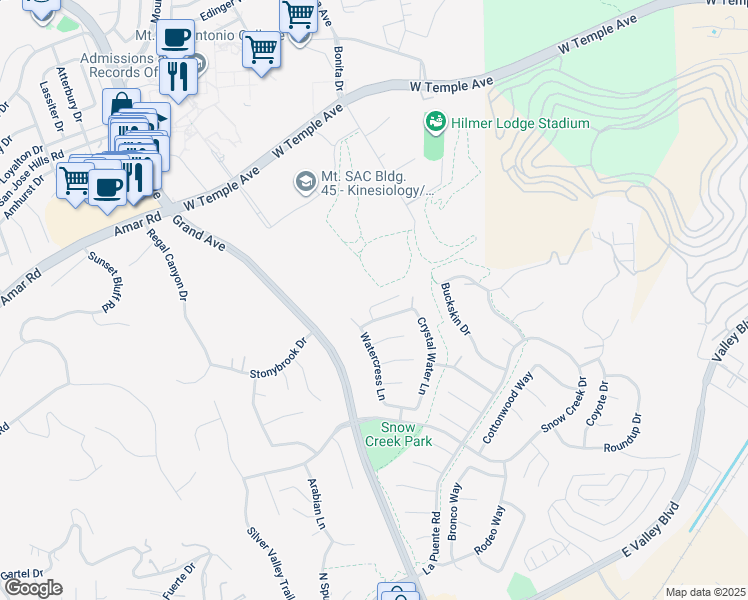 map of restaurants, bars, coffee shops, grocery stores, and more near 21611 Sleepy Hollow Court in Walnut